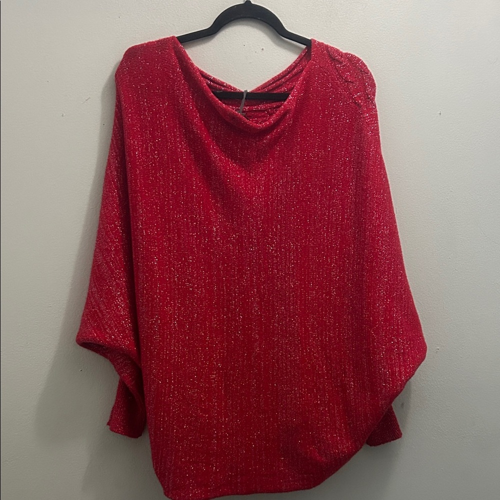 Chic Red Women's Poncho Sweater - Picture 2 of 6